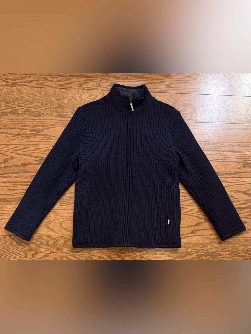 Paul & Shark Men's Navy Wool Ribbed Full-Zip Jacket Made in Italy